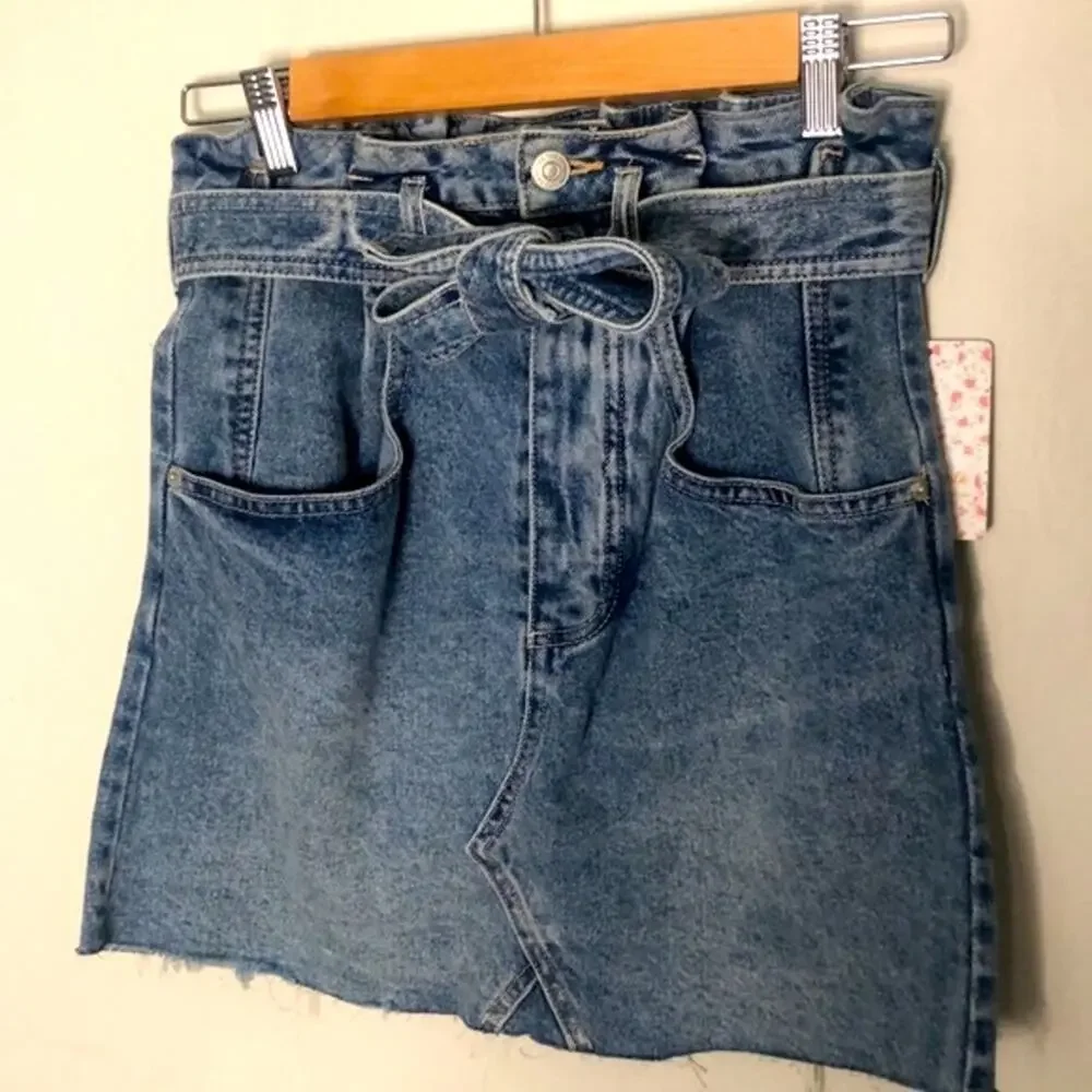 NWT! Free People East of Eden Paper Bag Jean Skirt Size 24